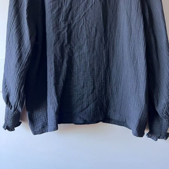 Gauze Long Sleeve Top Women Small Black Cotton Soft Lagenlook Minimalist Classic - Picture 4 of 10